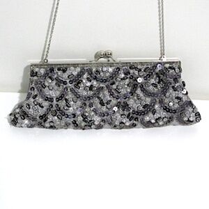 Silver Grey Sequined Evening Shoulder Bag